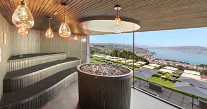 Sauna avec vue sur le lac de Zurich au Panorama Resort & Spa
